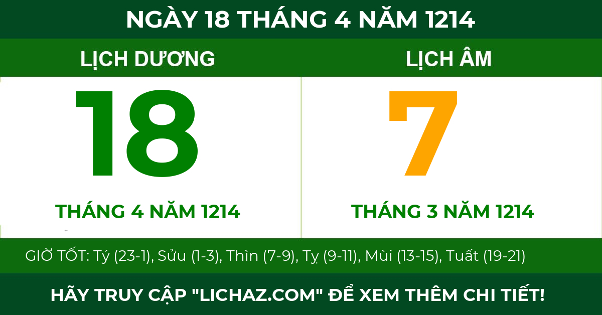 lịch âm ngày 18 tháng 4 năm 1214