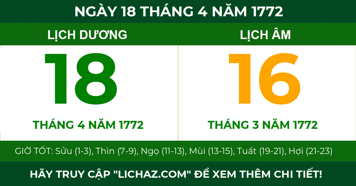 lịch âm ngày 18 tháng 4 năm 1772