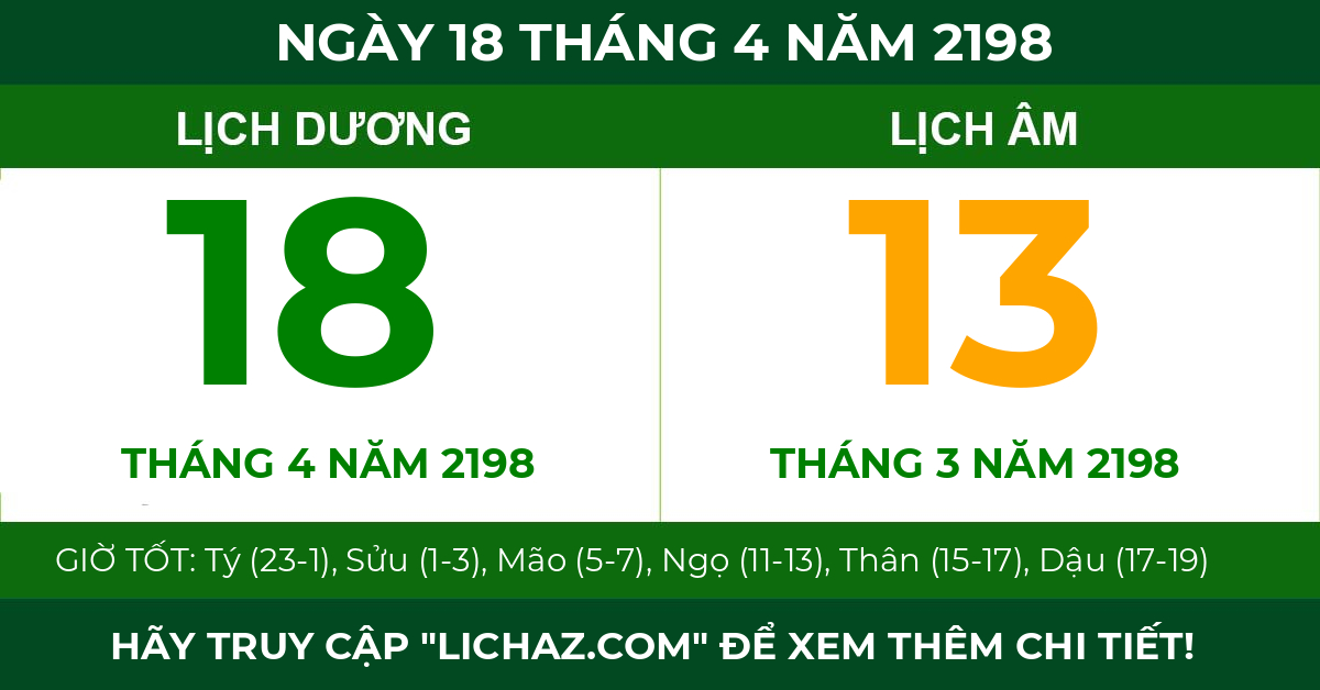 lịch âm ngày 18 tháng 4 năm 2198