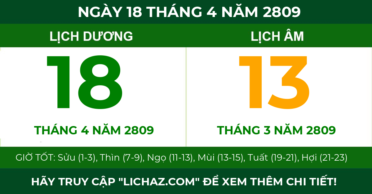 lịch âm ngày 18 tháng 4 năm 2809