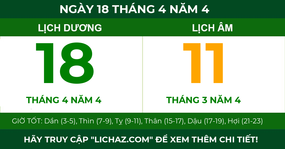 lịch âm ngày 18 tháng 4 năm 4