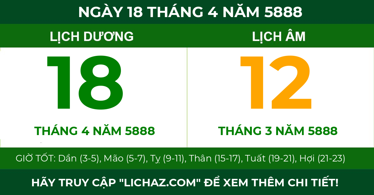 lịch âm ngày 18 tháng 4 năm 5888
