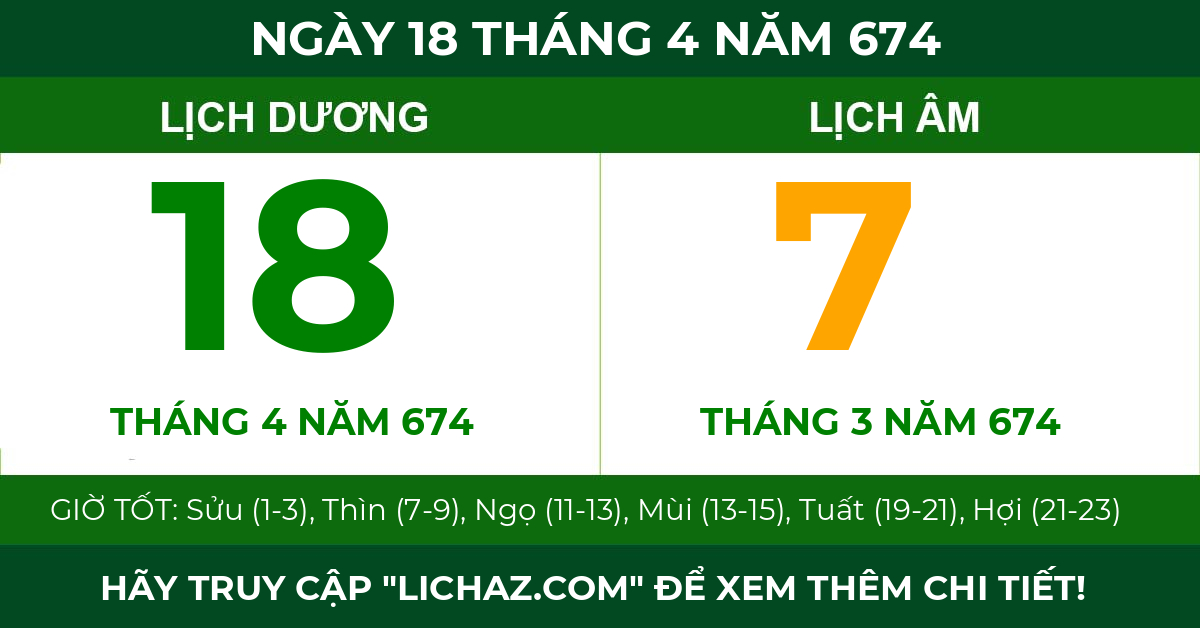 lịch âm ngày 18 tháng 4 năm 674