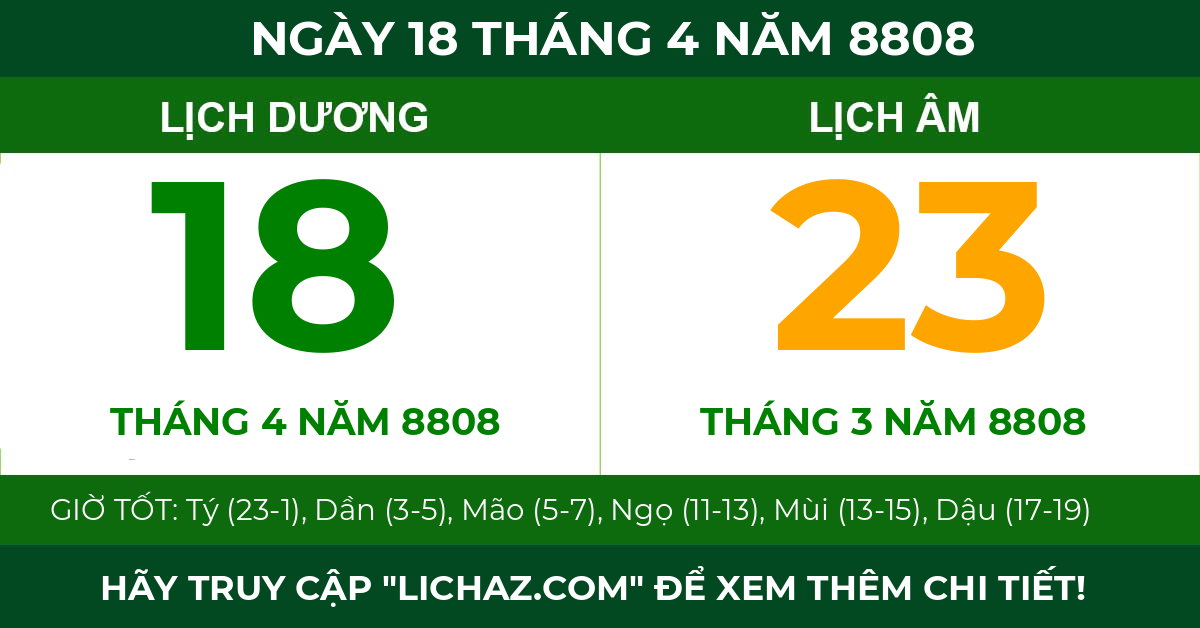 lịch âm ngày 18 tháng 4 năm 8808