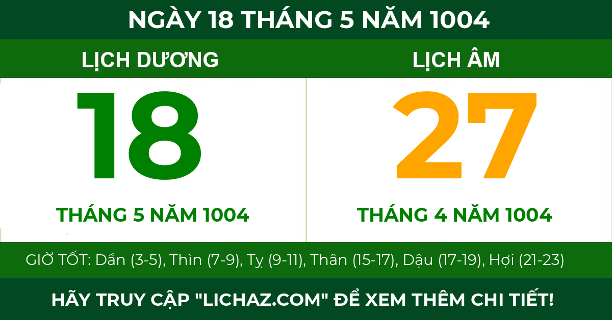 lịch âm ngày 18 tháng 5 năm 1004