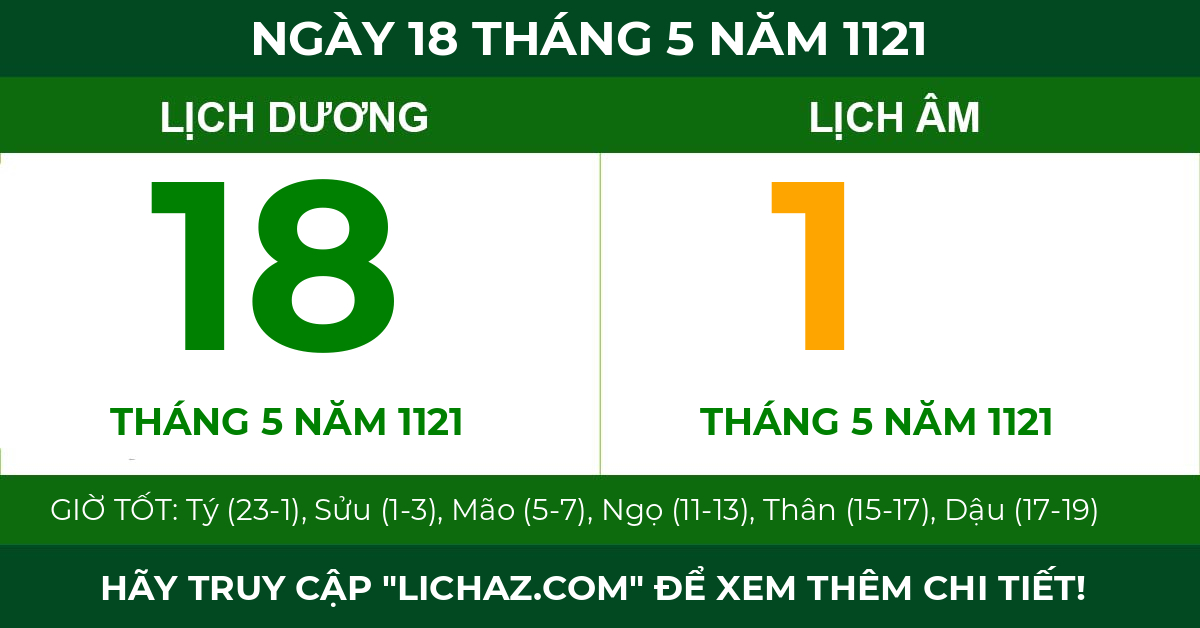 lịch âm ngày 18 tháng 5 năm 1121