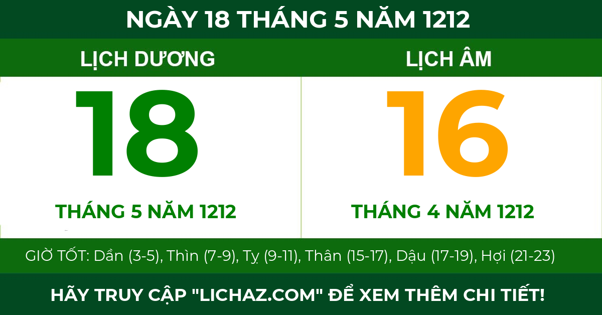 lịch âm ngày 18 tháng 5 năm 1212
