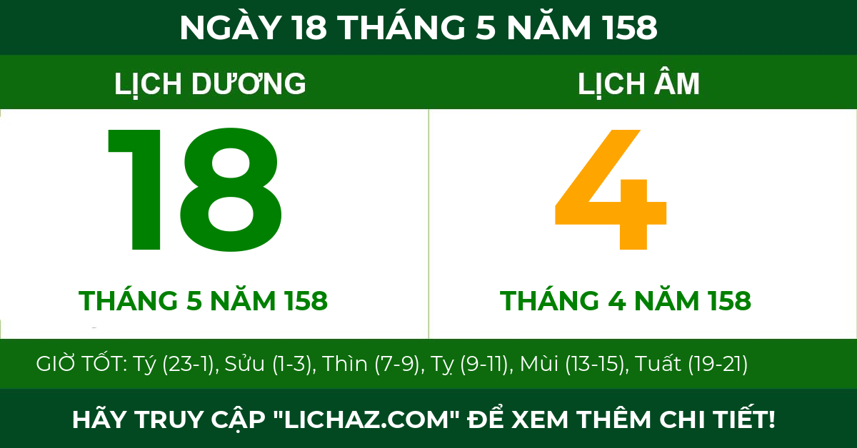lịch âm ngày 18 tháng 5 năm 158