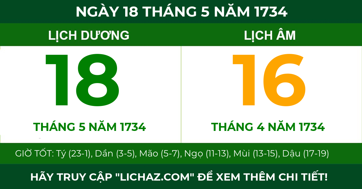 lịch âm ngày 18 tháng 5 năm 1734