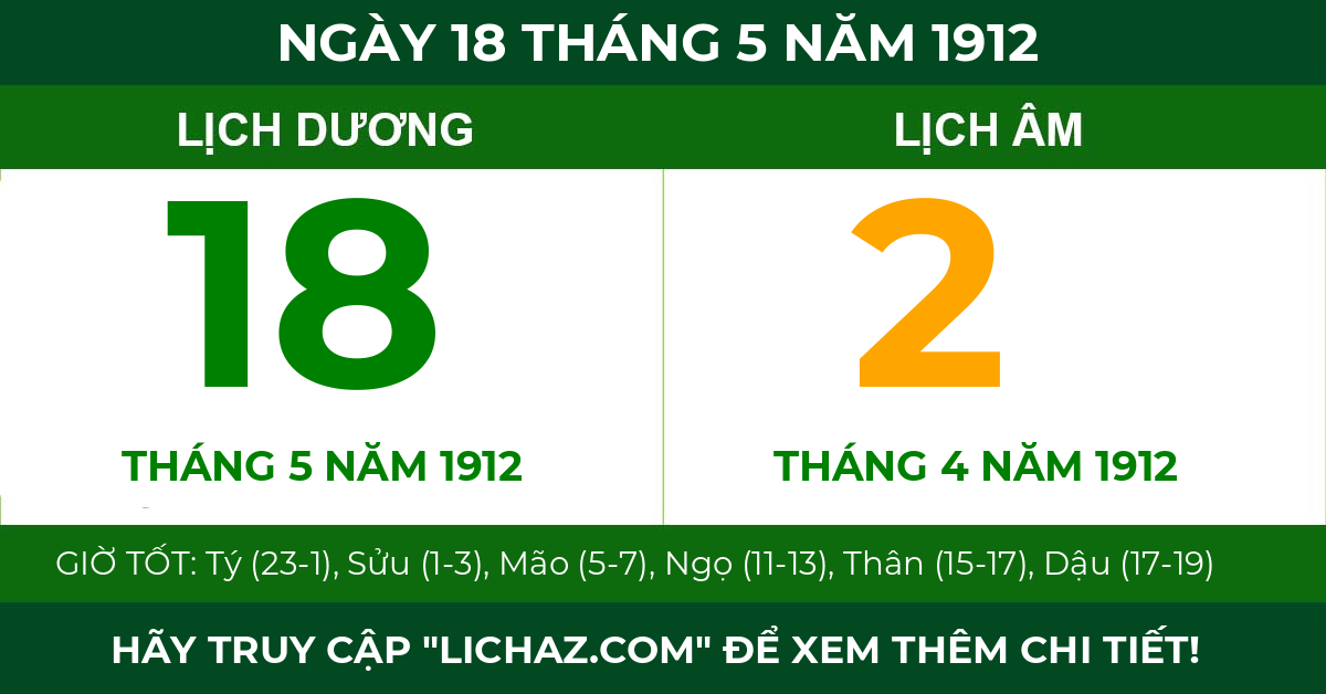 lịch âm ngày 18 tháng 5 năm 1912
