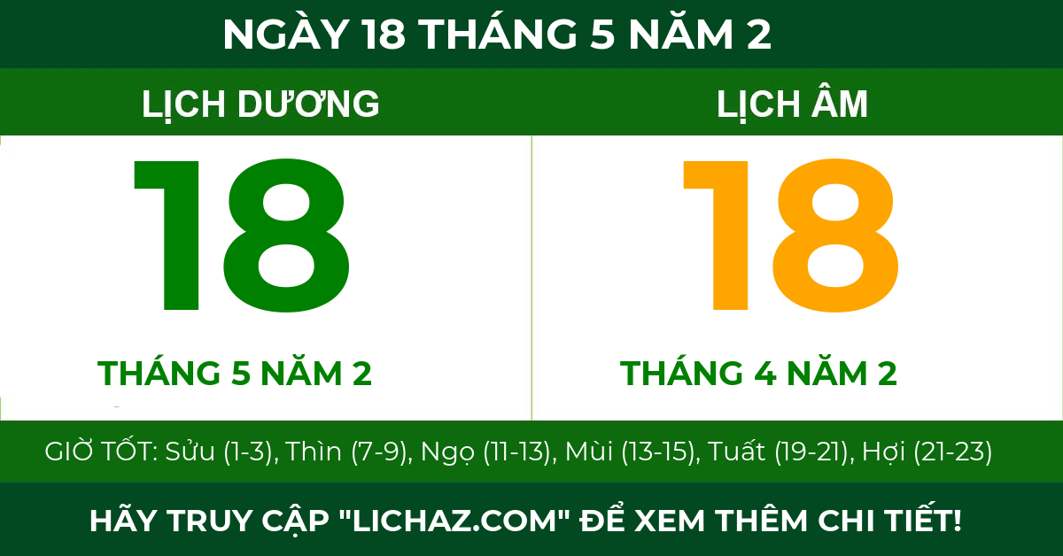 lịch âm ngày 18 tháng 5 năm 2