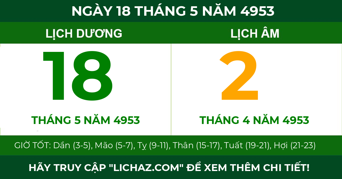 lịch âm ngày 18 tháng 5 năm 4953