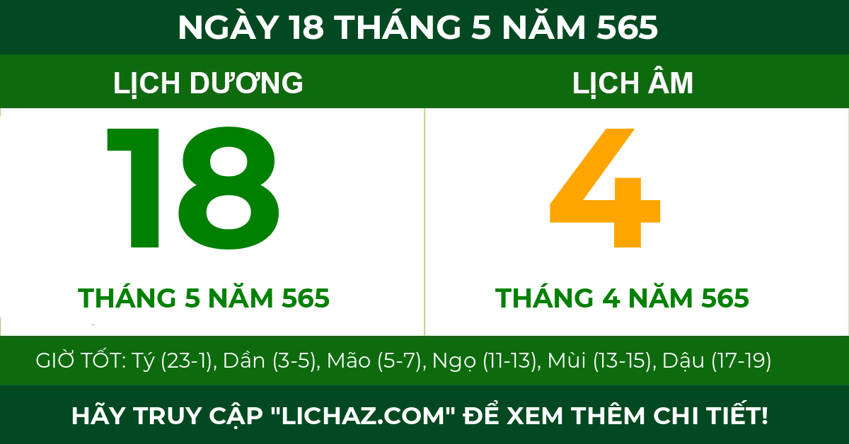 lịch âm ngày 18 tháng 5 năm 565