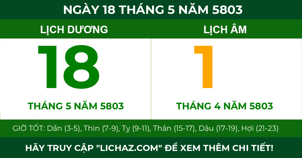 lịch âm ngày 18 tháng 5 năm 5803