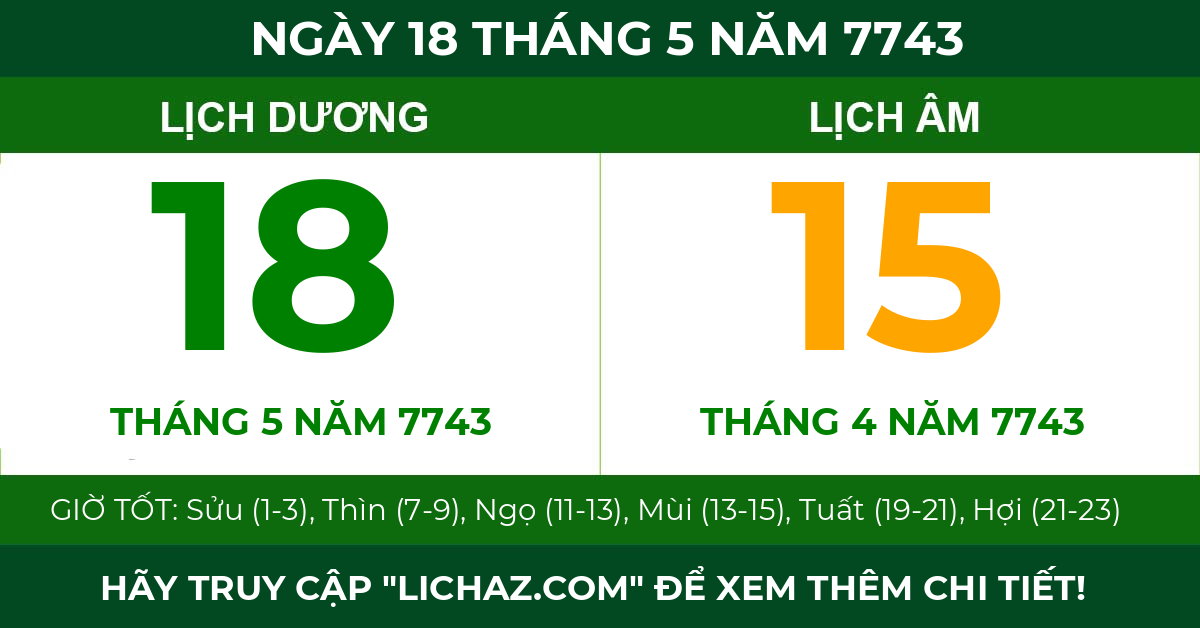 lịch âm ngày 18 tháng 5 năm 7743