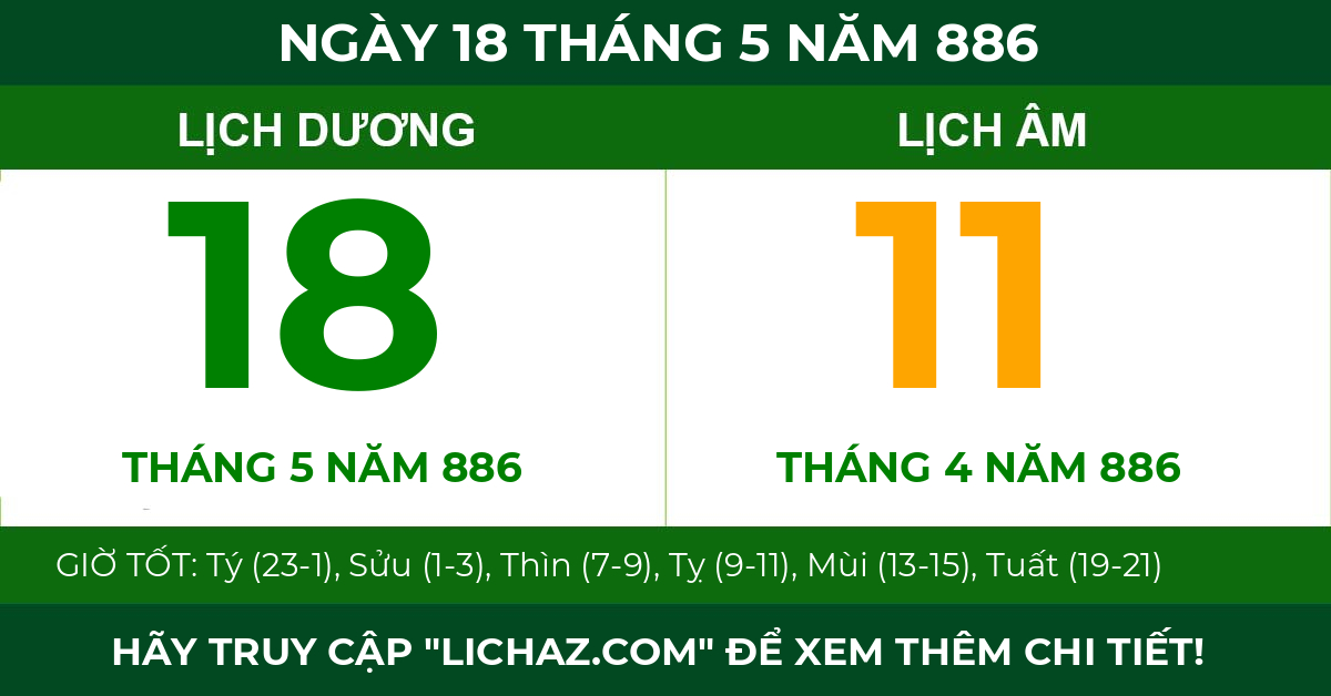 lịch âm ngày 18 tháng 5 năm 886