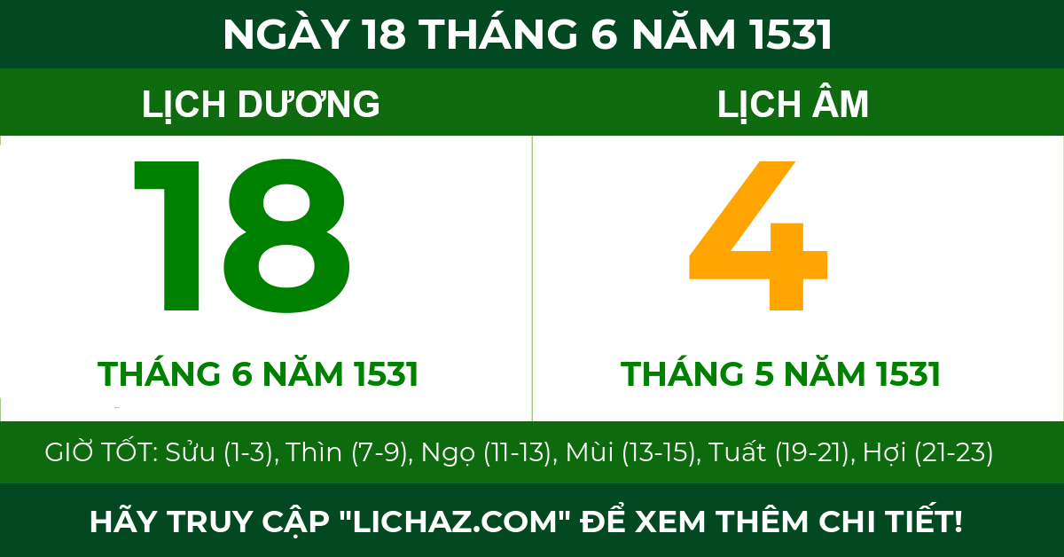 lịch âm ngày 18 tháng 6 năm 1531