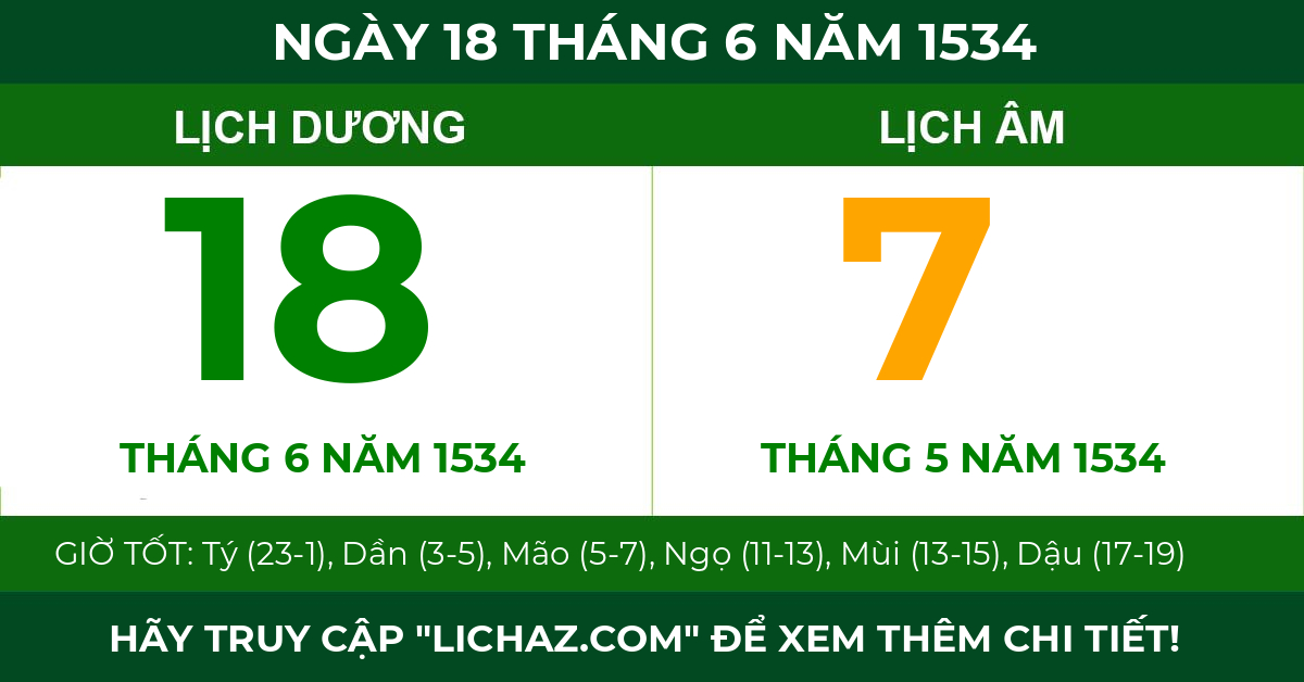 lịch âm ngày 18 tháng 6 năm 1534