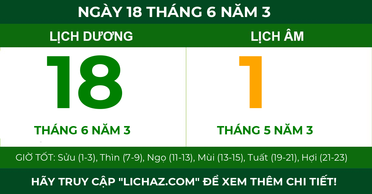lịch âm ngày 18 tháng 6 năm 3