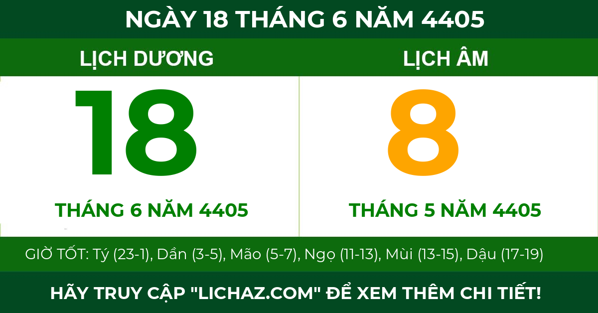 lịch âm ngày 18 tháng 6 năm 4405