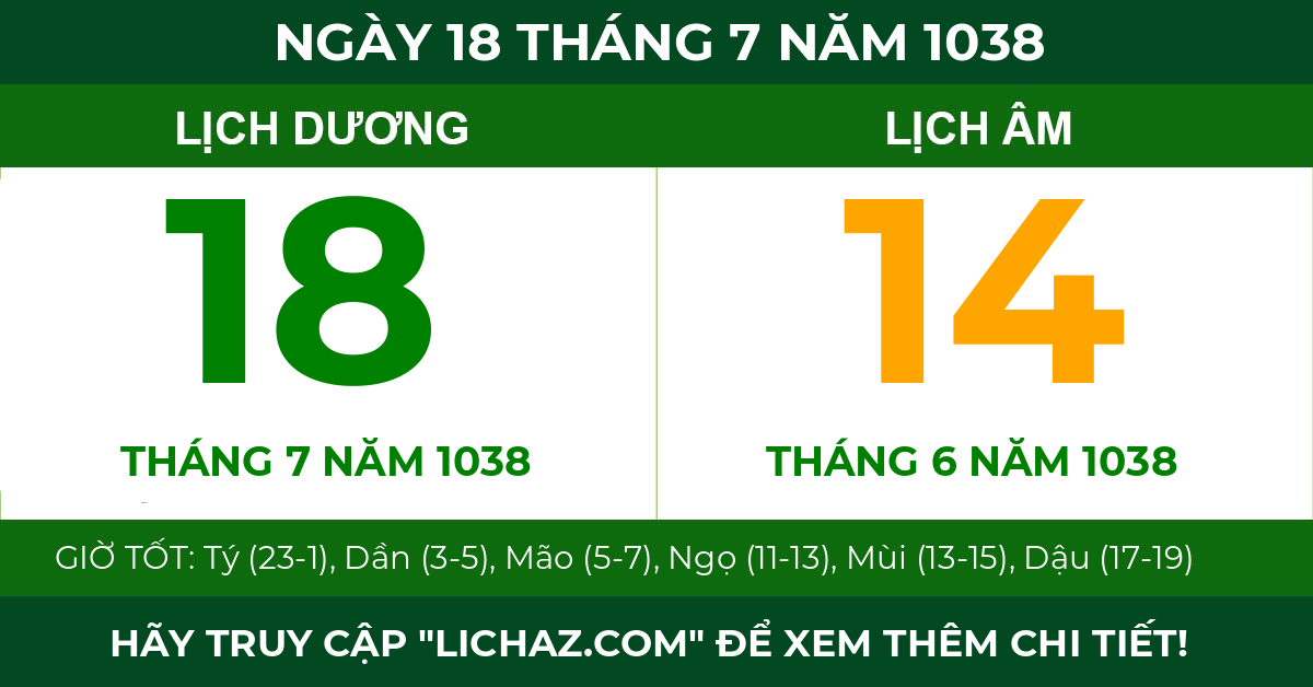 lịch âm ngày 18 tháng 7 năm 1038