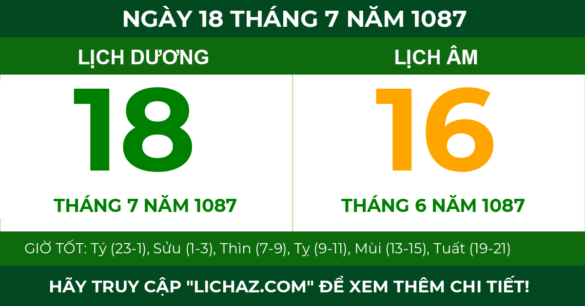lịch âm ngày 18 tháng 7 năm 1087