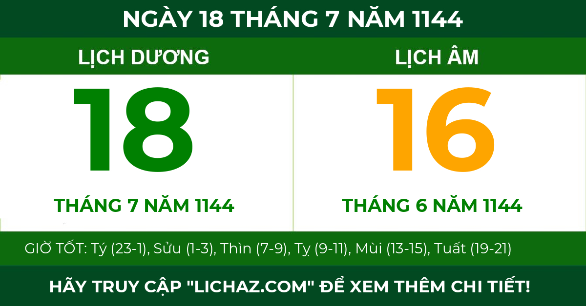 lịch âm ngày 18 tháng 7 năm 1144