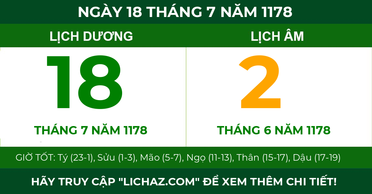 lịch âm ngày 18 tháng 7 năm 1178