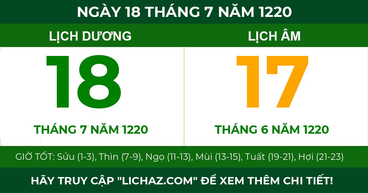 lịch âm ngày 18 tháng 7 năm 1220