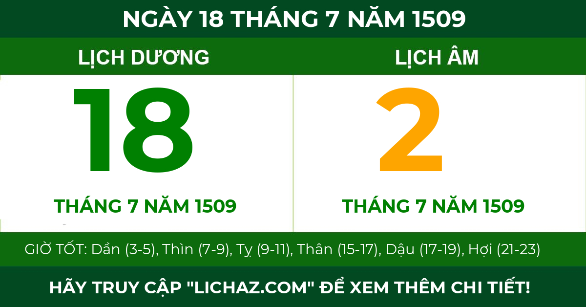 lịch âm ngày 18 tháng 7 năm 1509