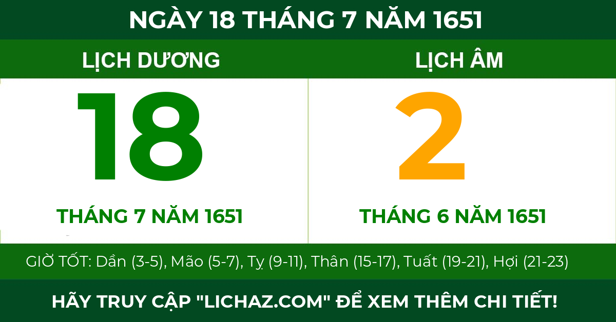 lịch âm ngày 18 tháng 7 năm 1651