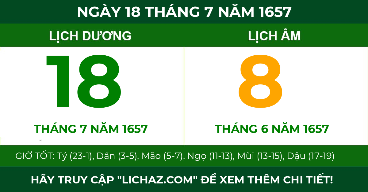 lịch âm ngày 18 tháng 7 năm 1657