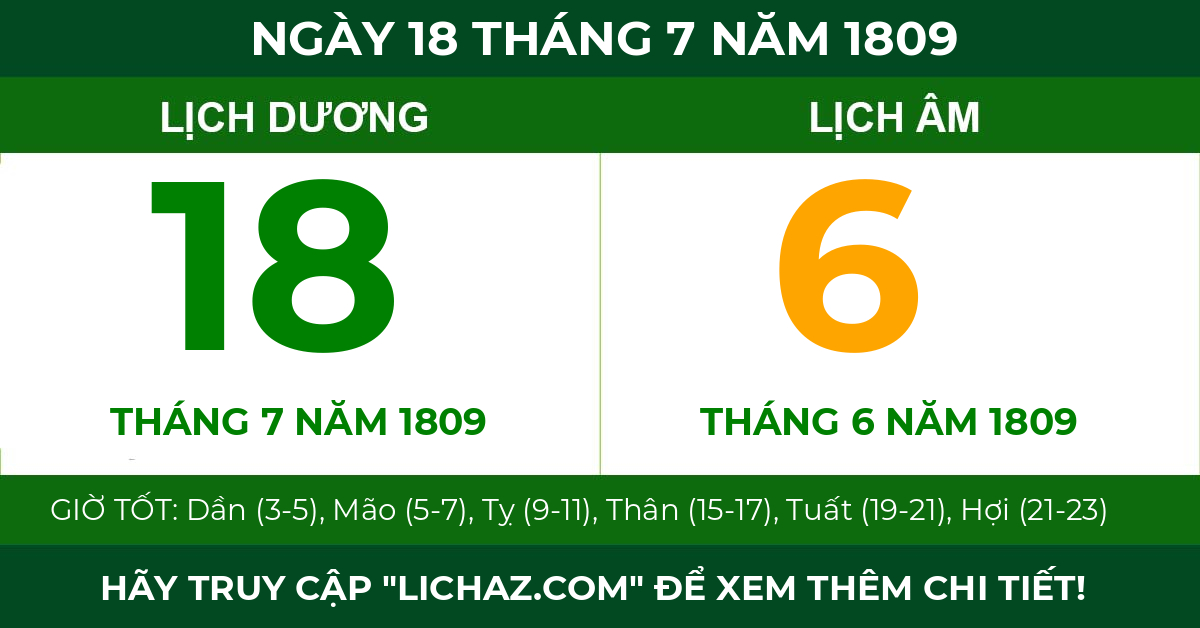 lịch âm ngày 18 tháng 7 năm 1809