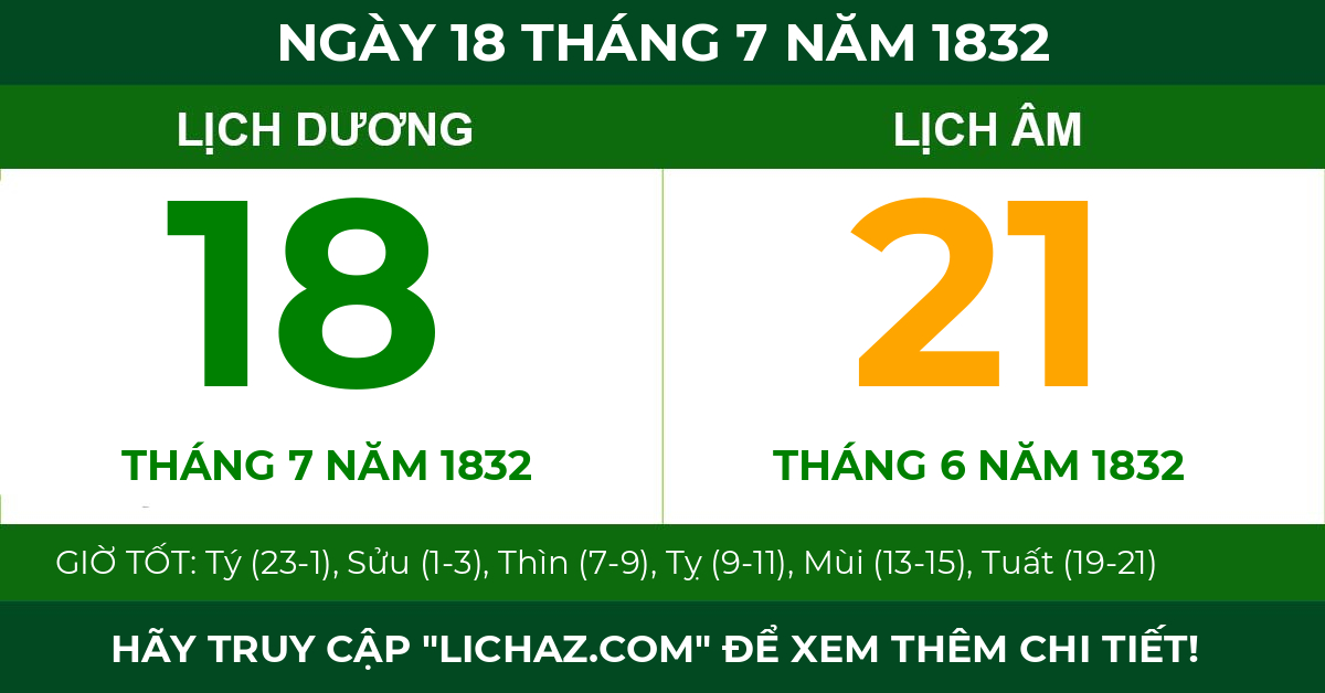 lịch âm ngày 18 tháng 7 năm 1832