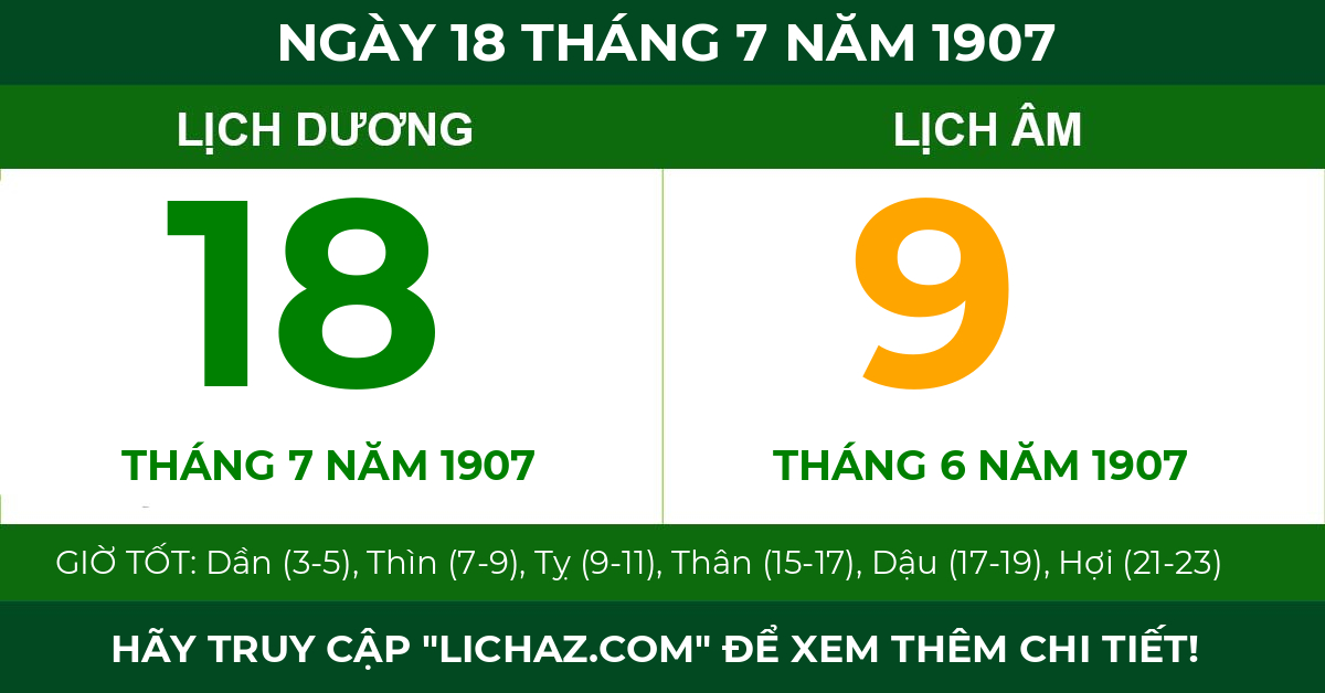 lịch âm ngày 18 tháng 7 năm 1907