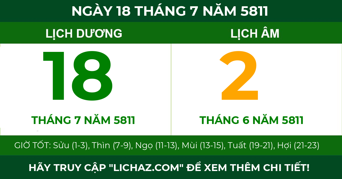 lịch âm ngày 18 tháng 7 năm 5811