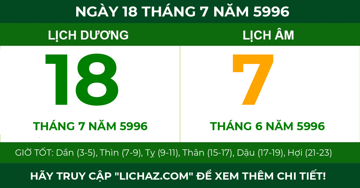 lịch âm ngày 18 tháng 7 năm 5996