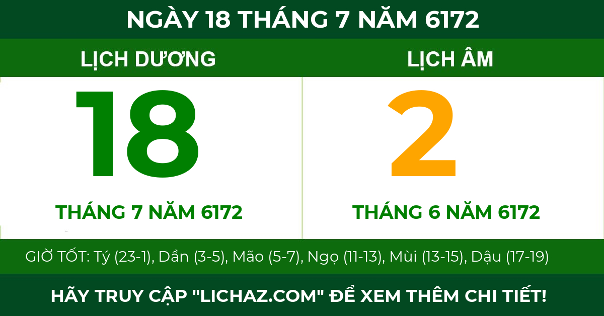 lịch âm ngày 18 tháng 7 năm 6172