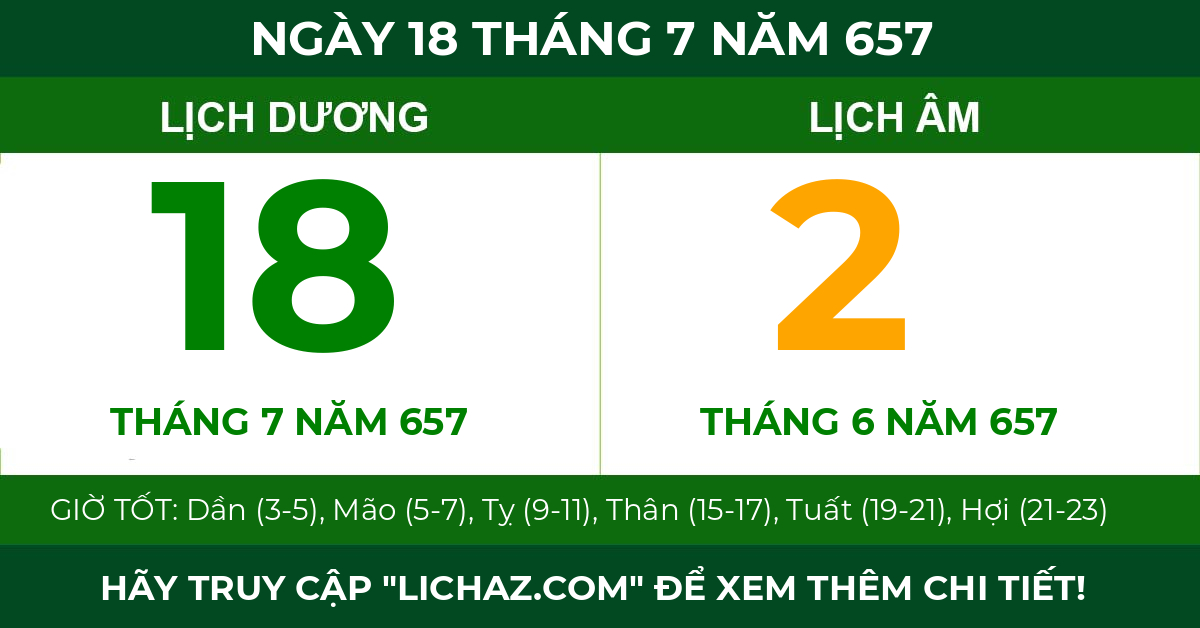 lịch âm ngày 18 tháng 7 năm 657