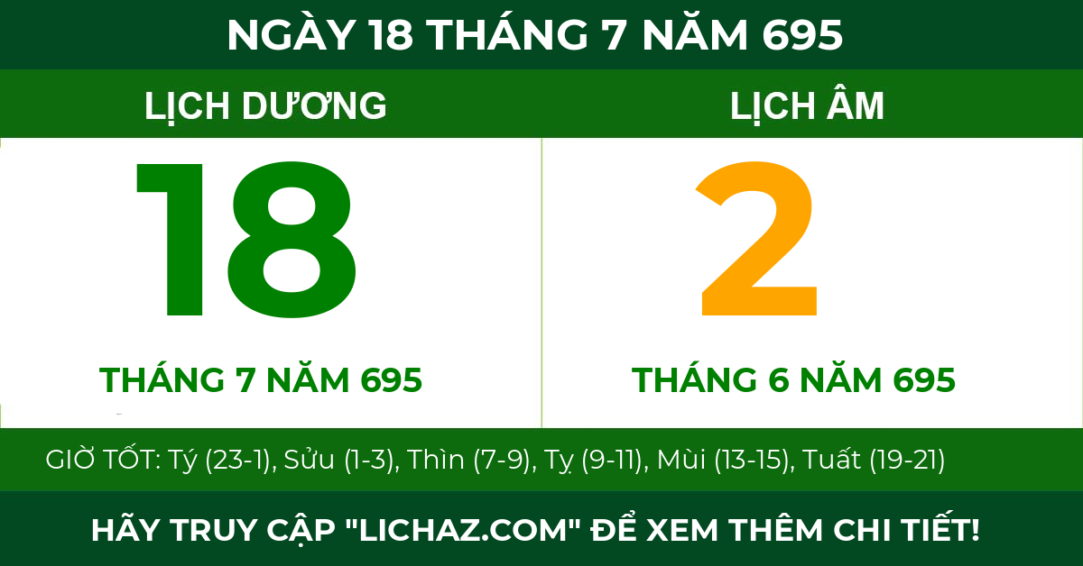 lịch âm ngày 18 tháng 7 năm 695