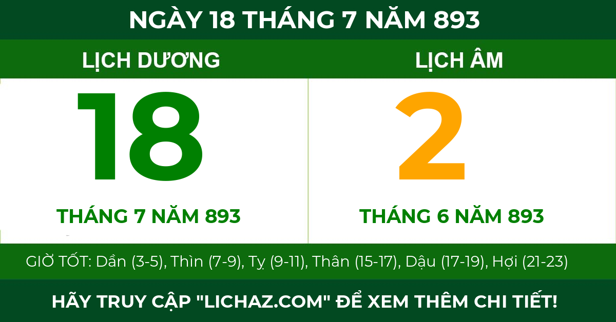 lịch âm ngày 18 tháng 7 năm 893