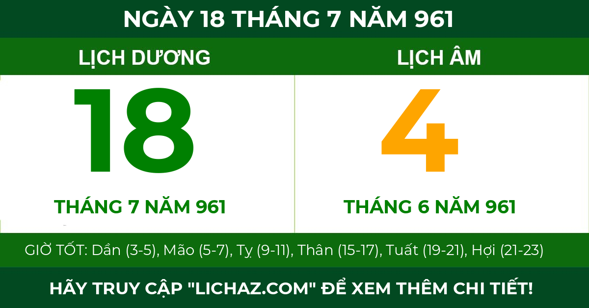 lịch âm ngày 18 tháng 7 năm 961