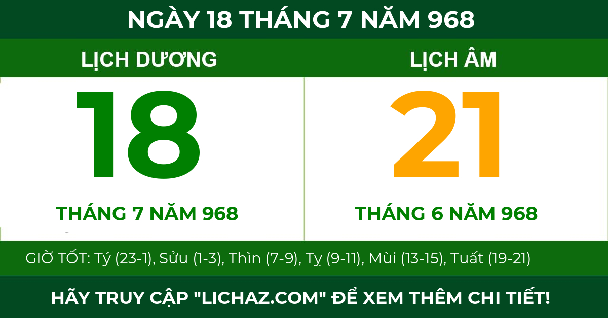 lịch âm ngày 18 tháng 7 năm 968