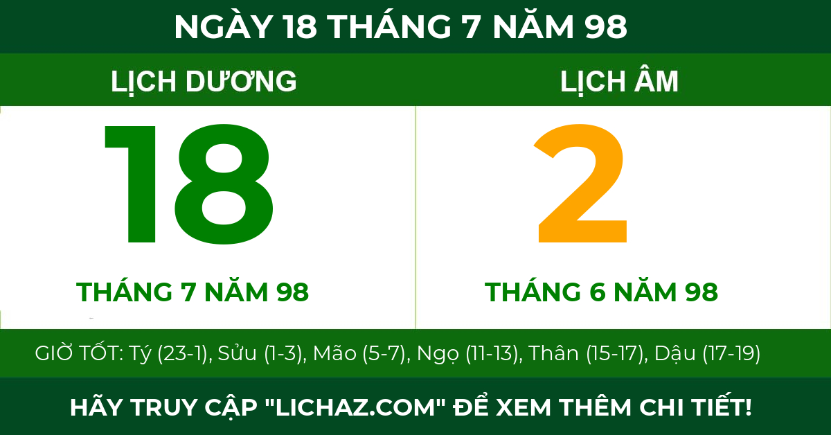 lịch âm ngày 18 tháng 7 năm 98