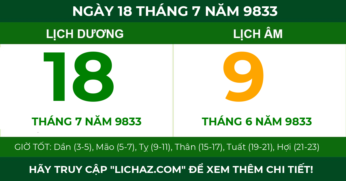 lịch âm ngày 18 tháng 7 năm 9833