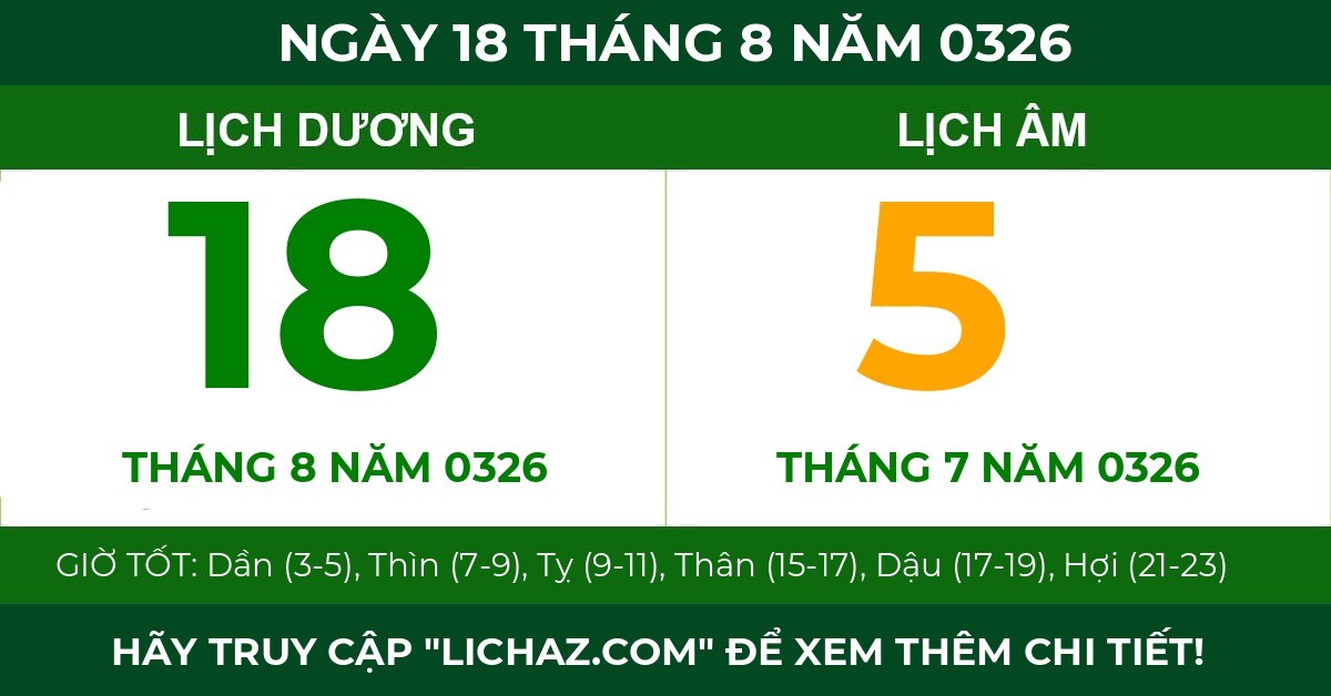 lịch âm ngày 18 tháng 8 năm 0326