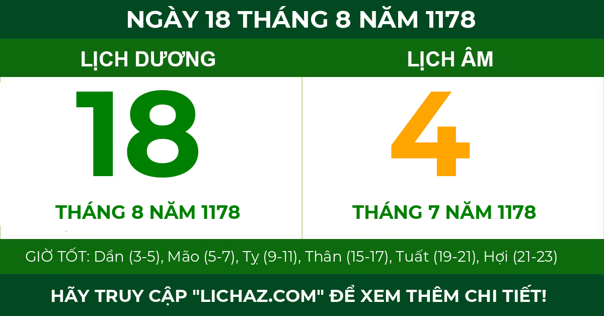 lịch âm ngày 18 tháng 8 năm 1178