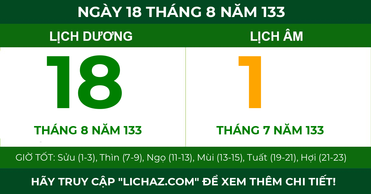 lịch âm ngày 18 tháng 8 năm 133