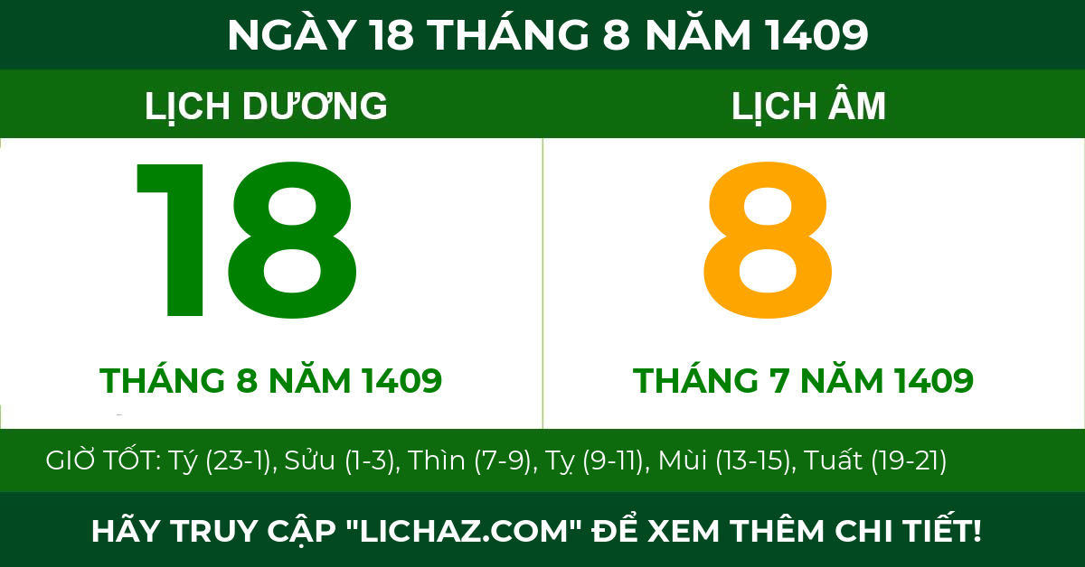 lịch âm ngày 18 tháng 8 năm 1409