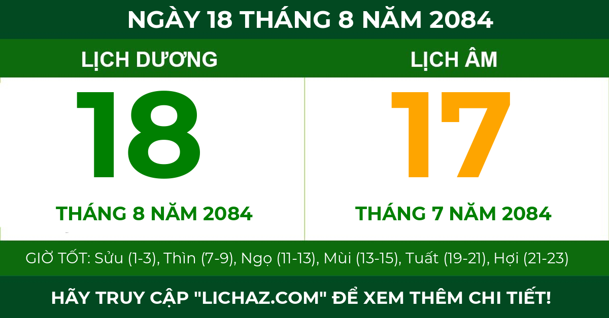 lịch âm ngày 18 tháng 8 năm 2084